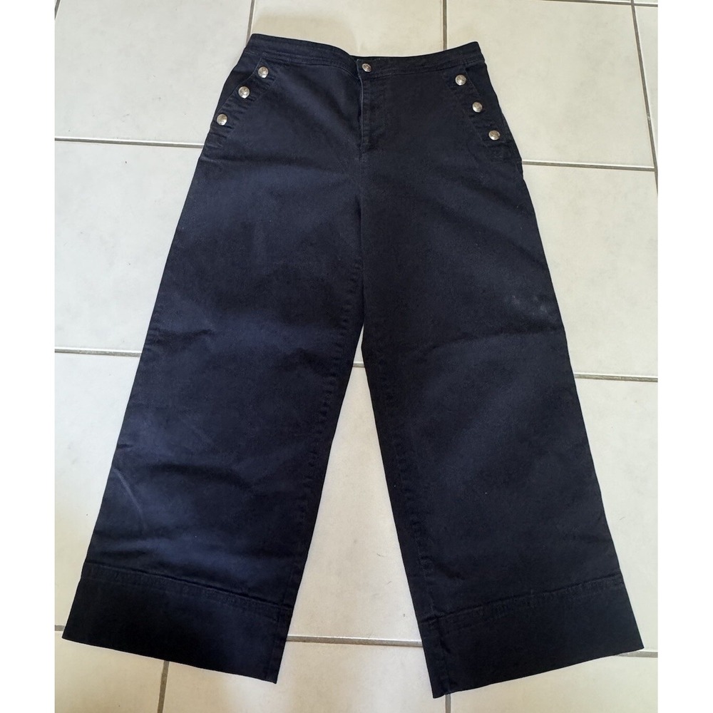 EUC! Lauren Ralph Lauren Women's Navy Blue Pants Side Silver Buttons - SZ 8